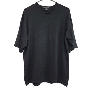 Roberto Omagi Sz XL Black Silk Blend Single Stitch V-neck T-shirt Thick Knit
